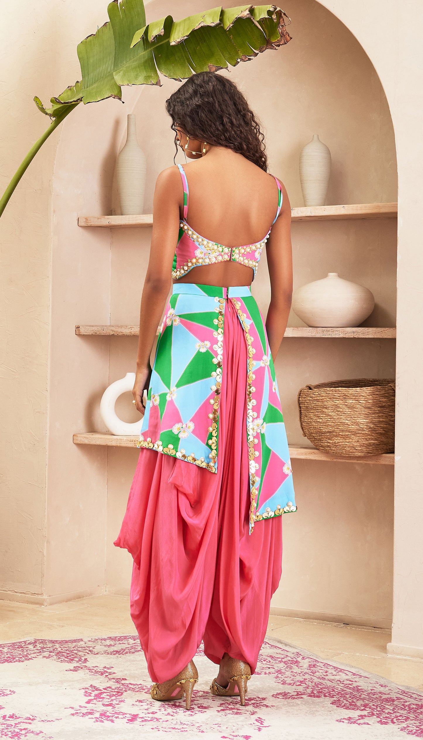 Phoebe Pink Dhoti Pants with Multi Colour Top