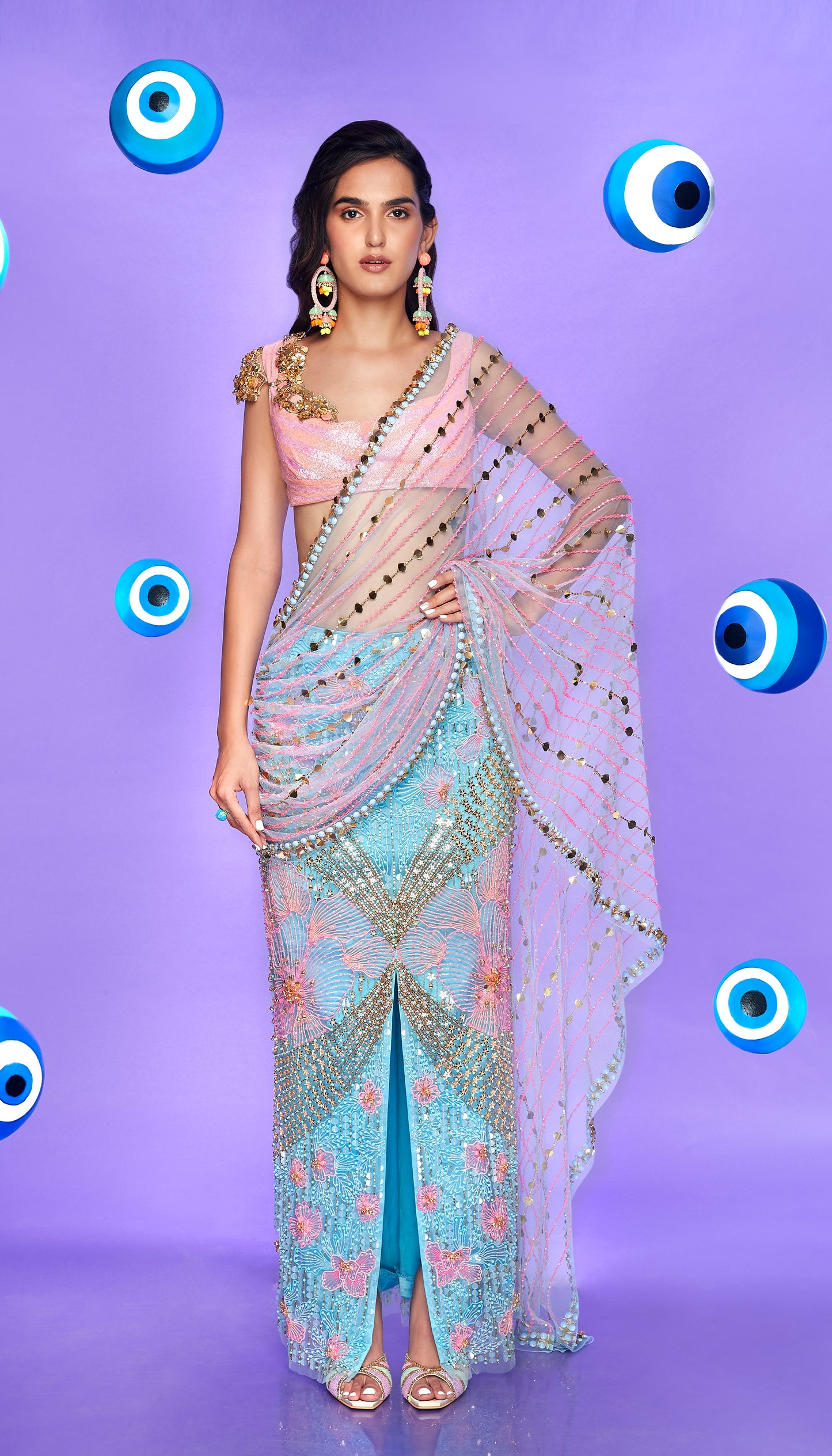 It Girl : Icy You See Me - ice blue embellished Saree Set