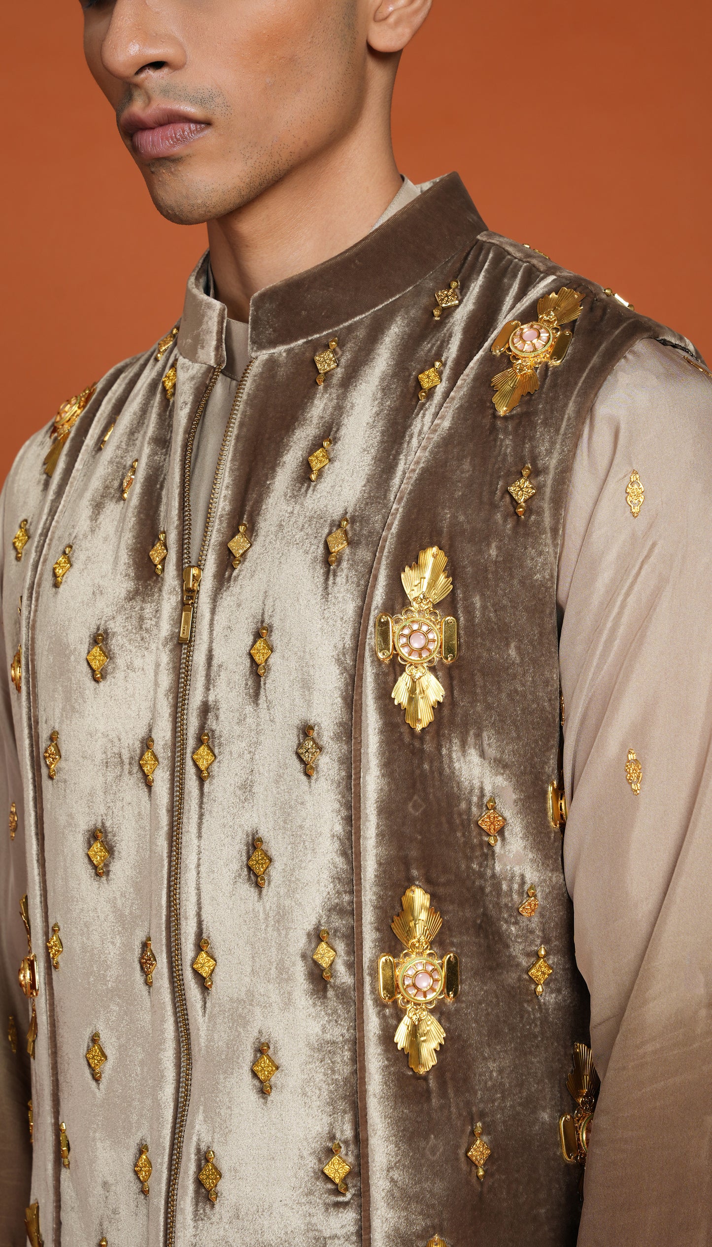 ASHER BROWN VEST JACKET SET