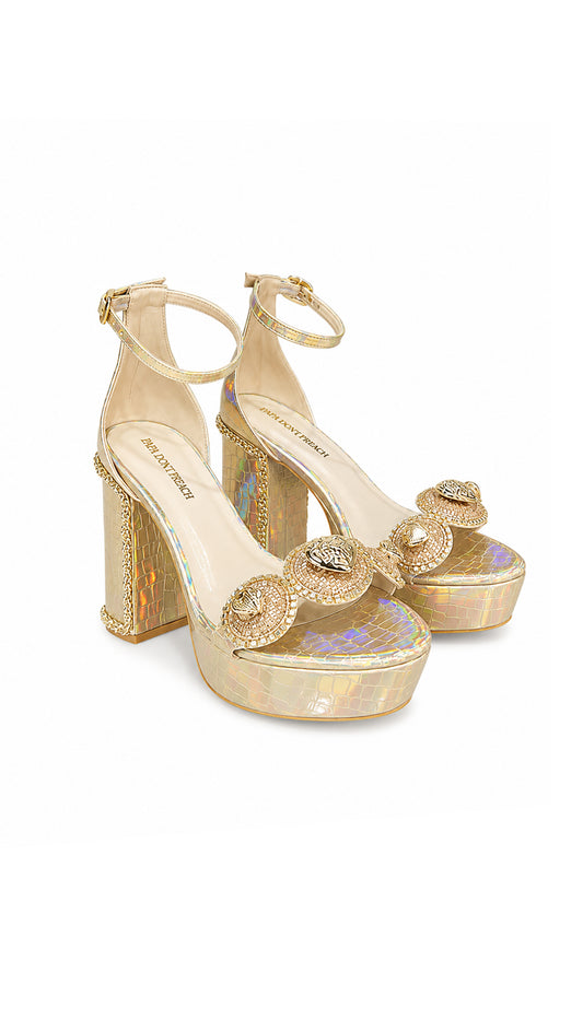 Le Macaron : 2.0 Champagne - Gold Block Heels