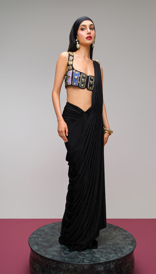 The Midnight Candy Drape Saree Set