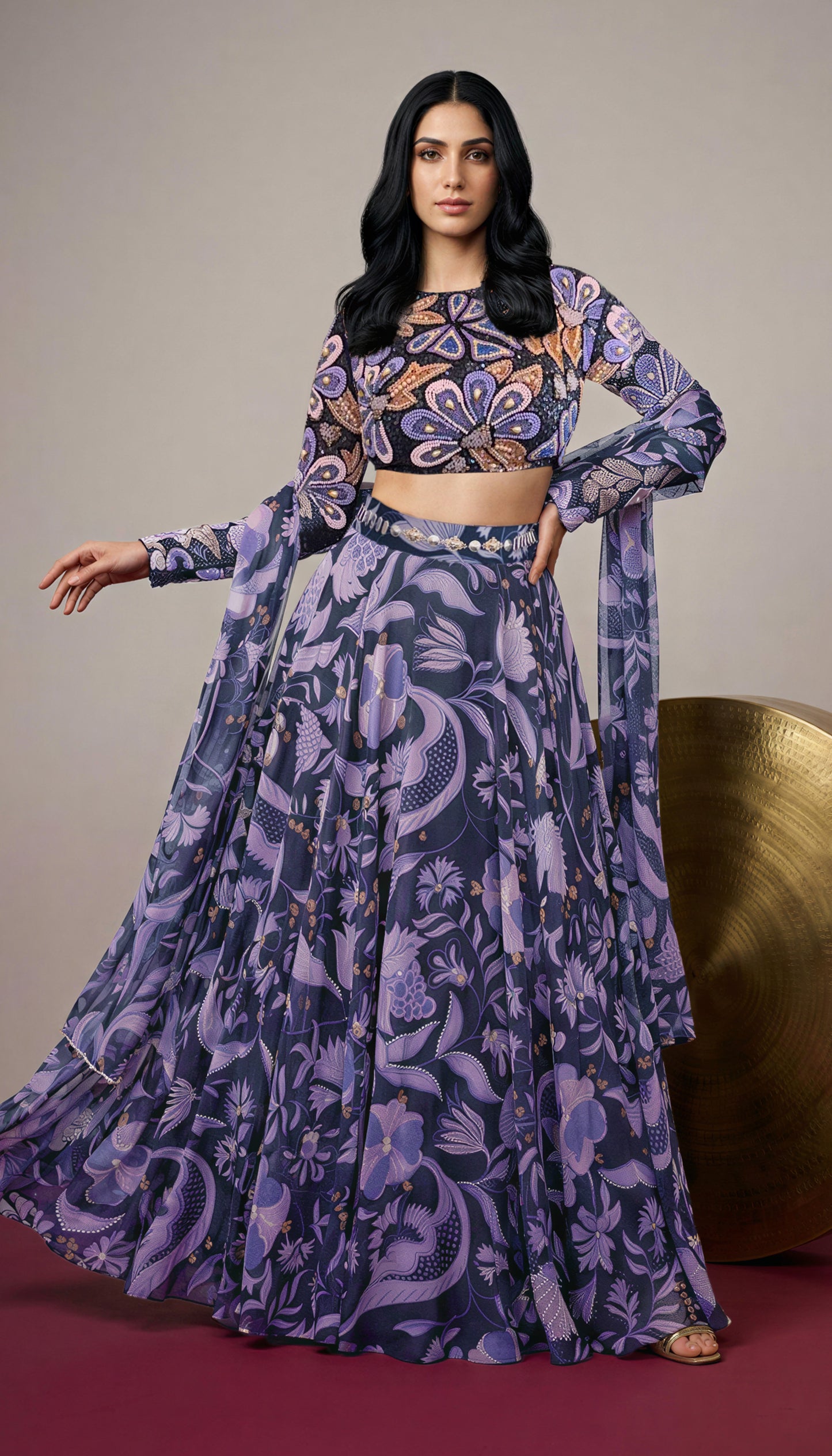 The Midnight Garden Organza Skirt Set - Full Lehenga Set