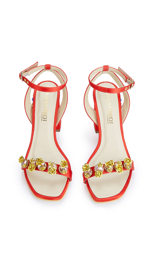 Flaming Katy - Red Embroidered Block Heels