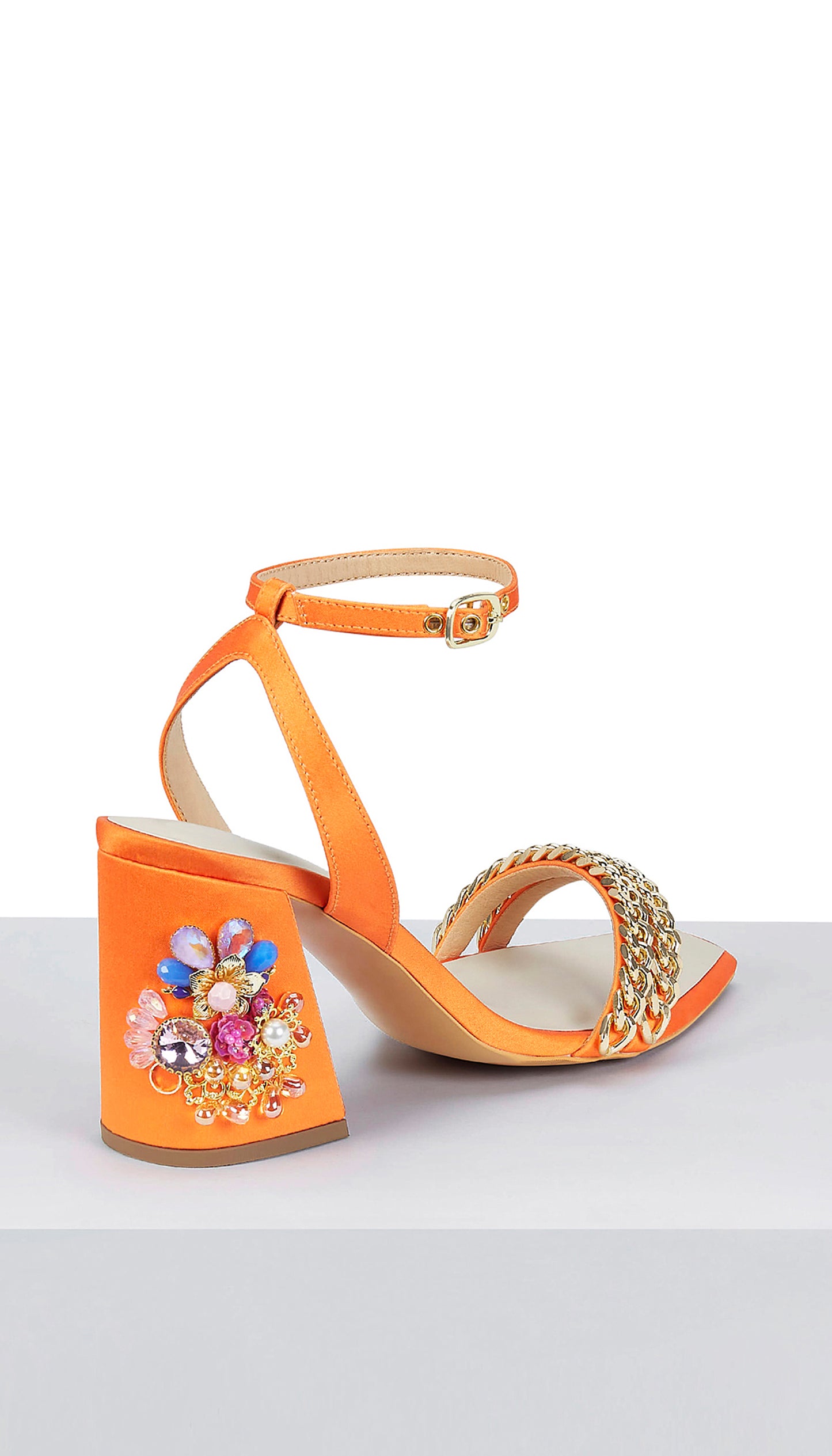 FLAMING KATY - ORANGE EMBROIDERED MINI BLOCK HEELS