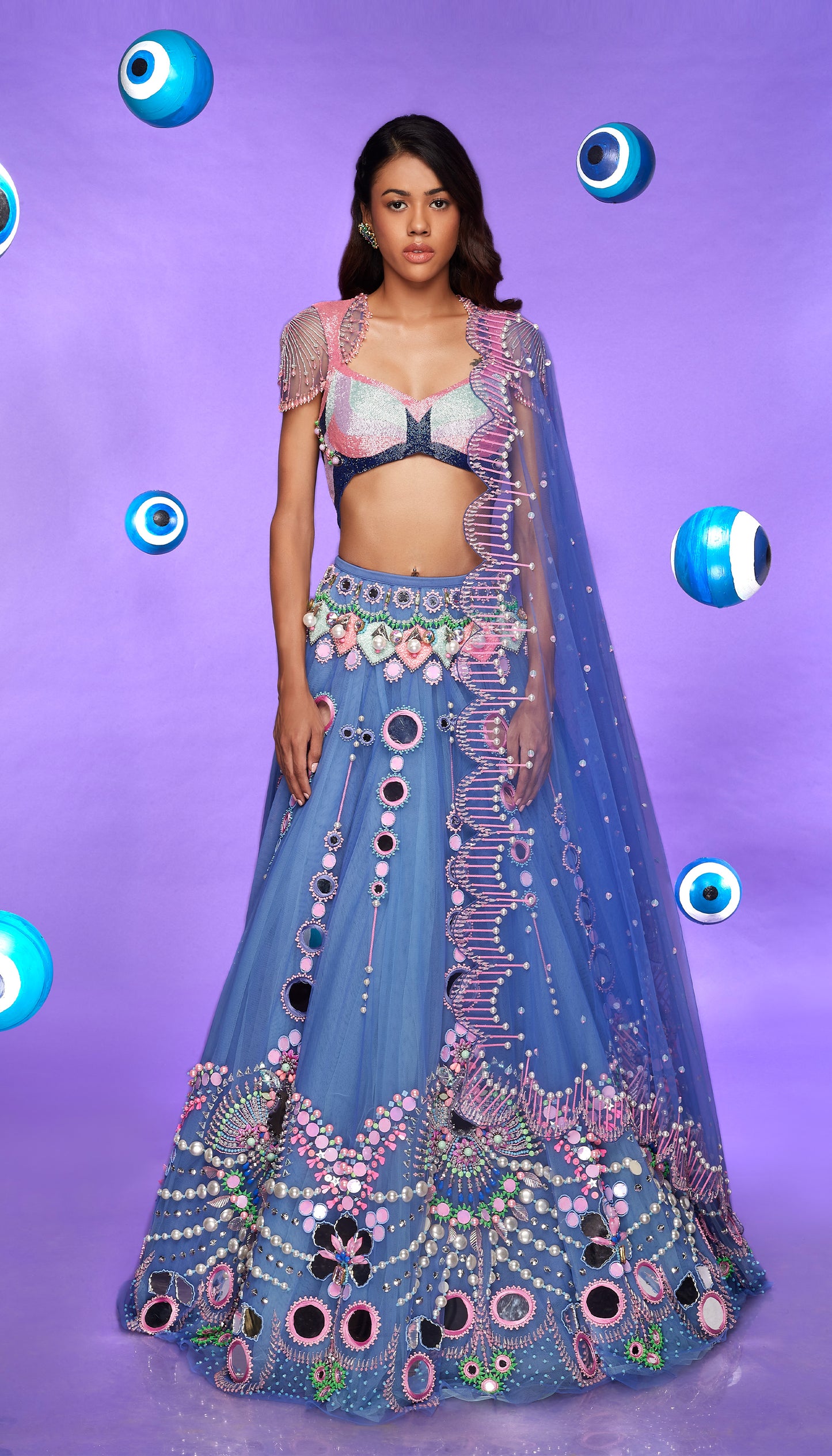 BLUE IS FOR BOYS! - SHADED BLUE EMBELLISHED FULL LEHENGA SET