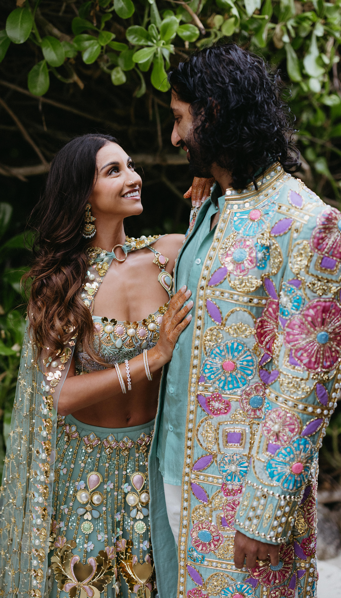 Alexandra in Celeste - Teal Lotus Lehenga Set