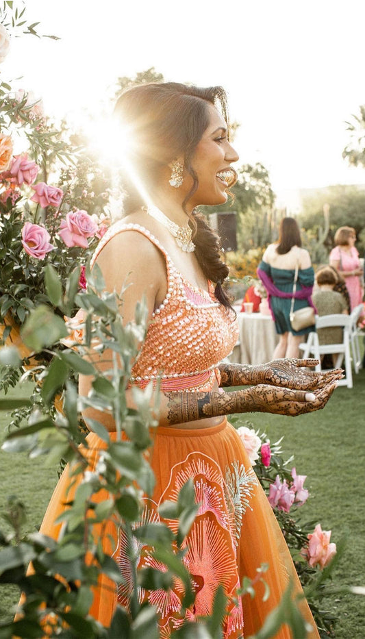 Amita in BRADSHAW - BRICK BROWN EMBELLEISHED LEHENGA SET