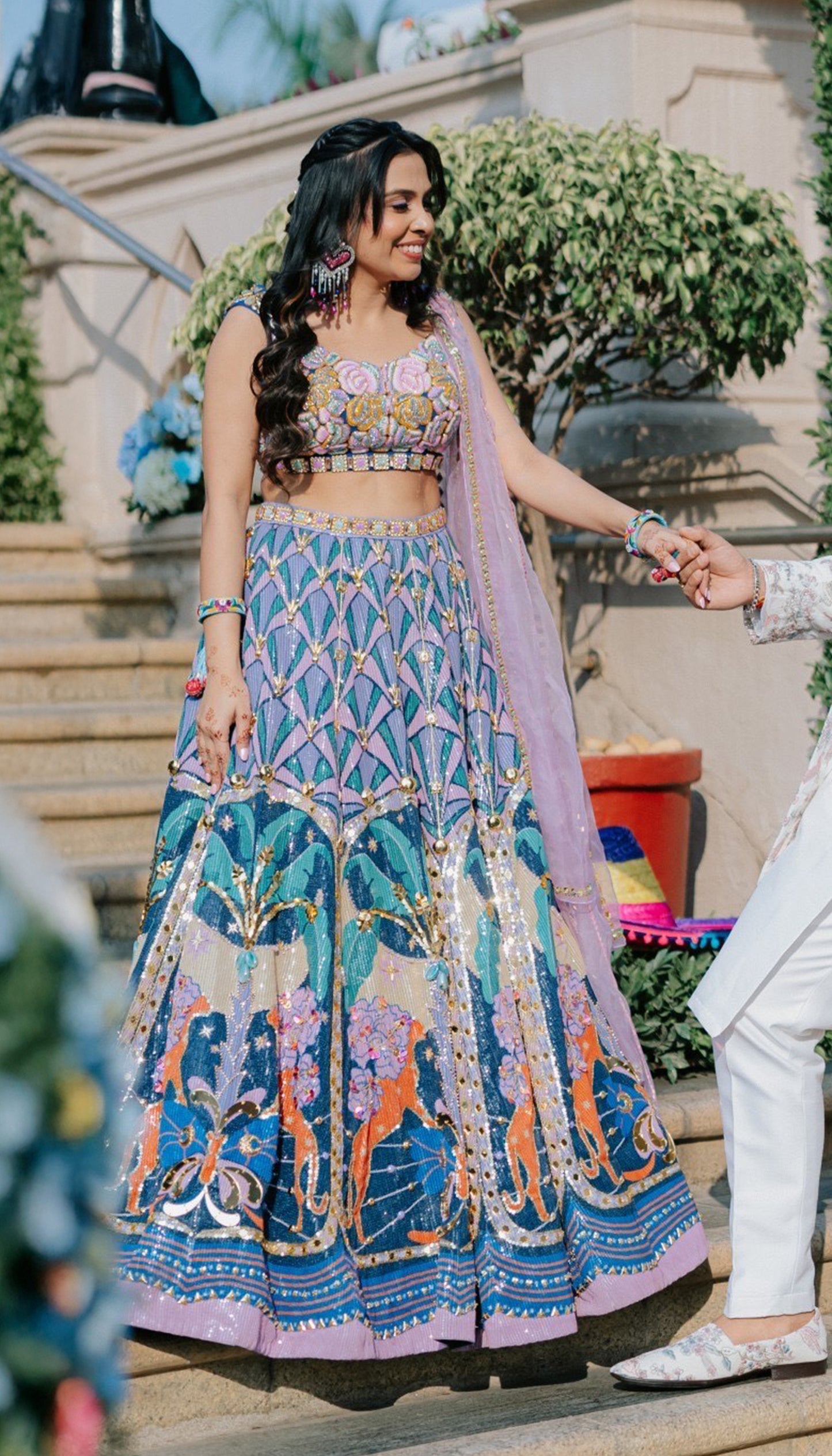 Arushi In Lyons- Tropical Blue Printed And Embellished Full Lehenga (Copy)