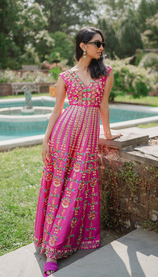 Arya in FIERCELY FRENZY - HOT PINK EMBELLISHED JUMPSUIT