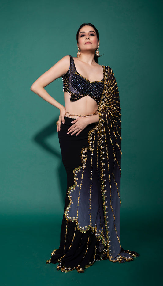 Galena Gold - black pre-stitched saree