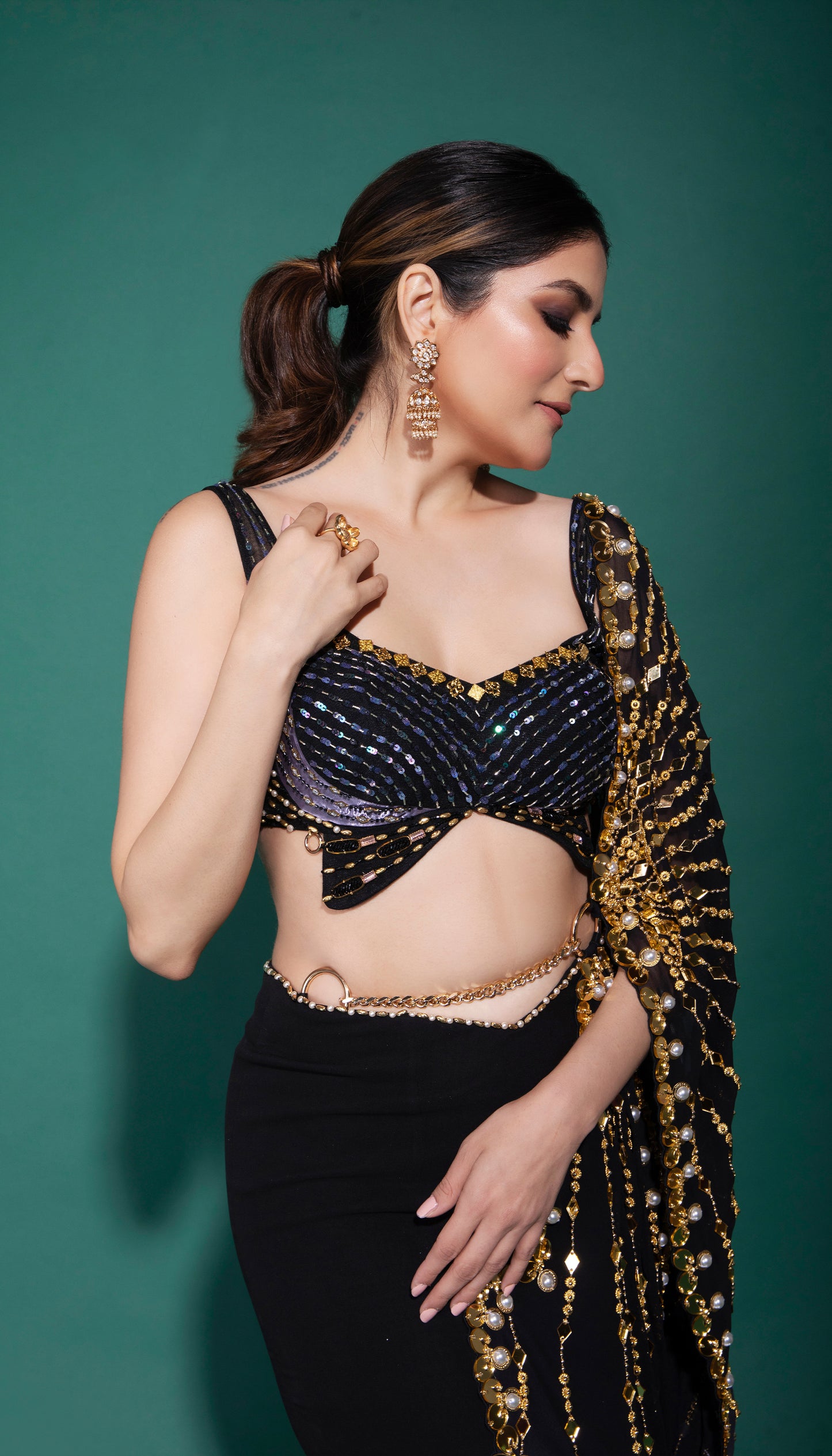 Galena Gold - black pre-stitched saree