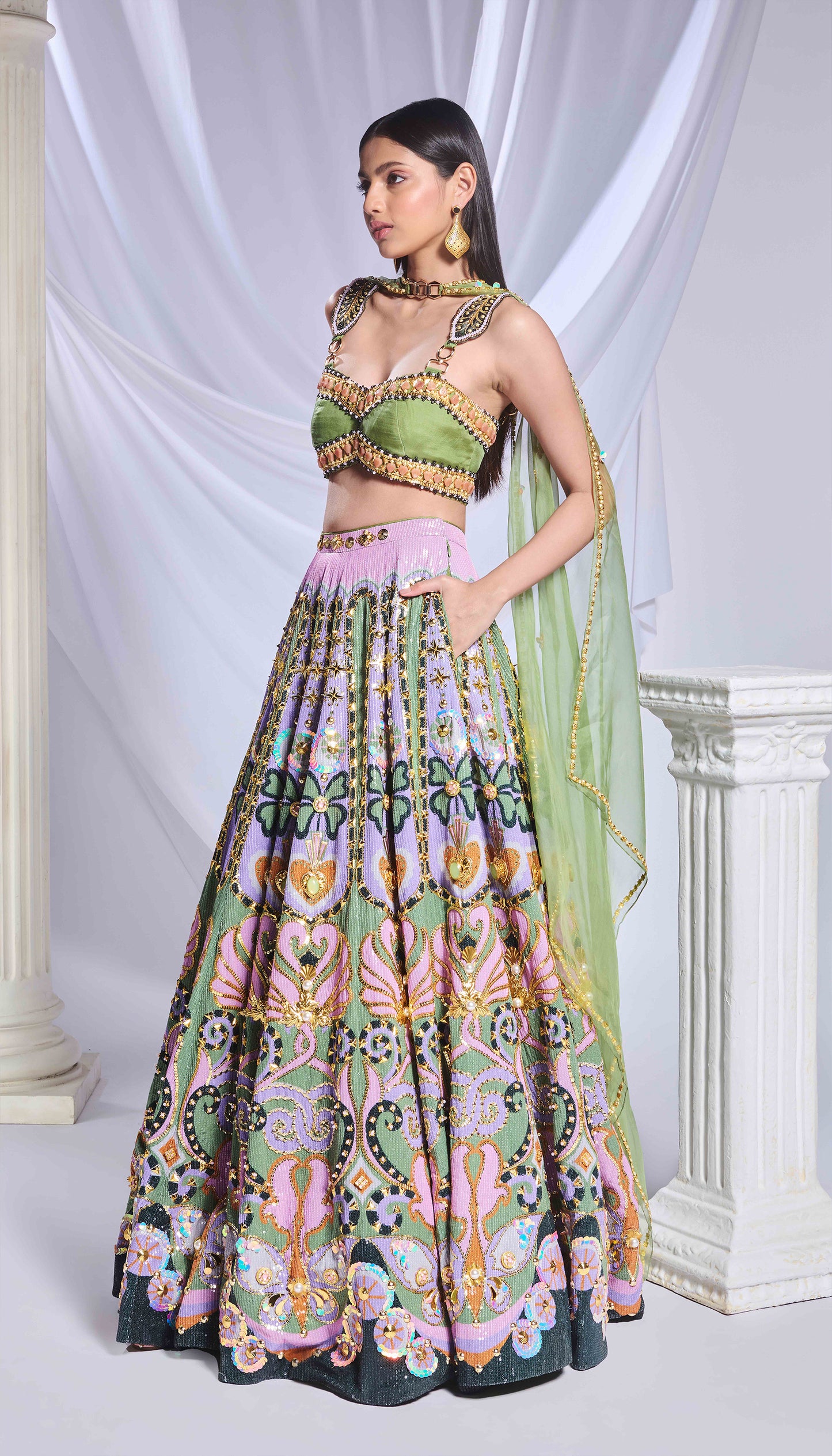 Khushbho in Celtic Hearts Lehenga Set