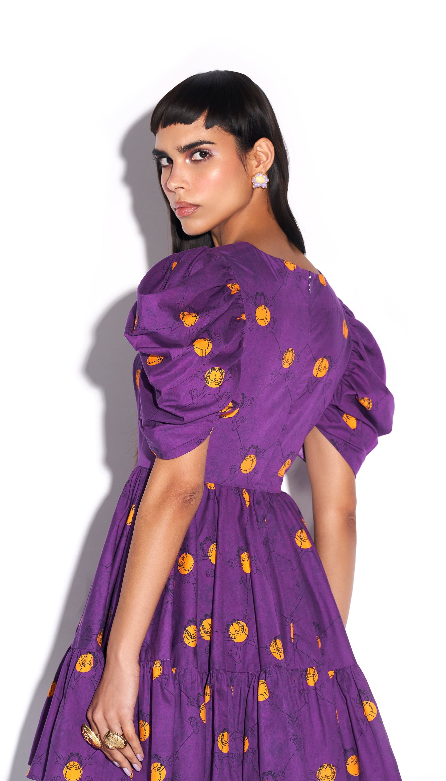 My happy face - Signature Papa Don't Preach dress in Purple Pol-Ca-T print