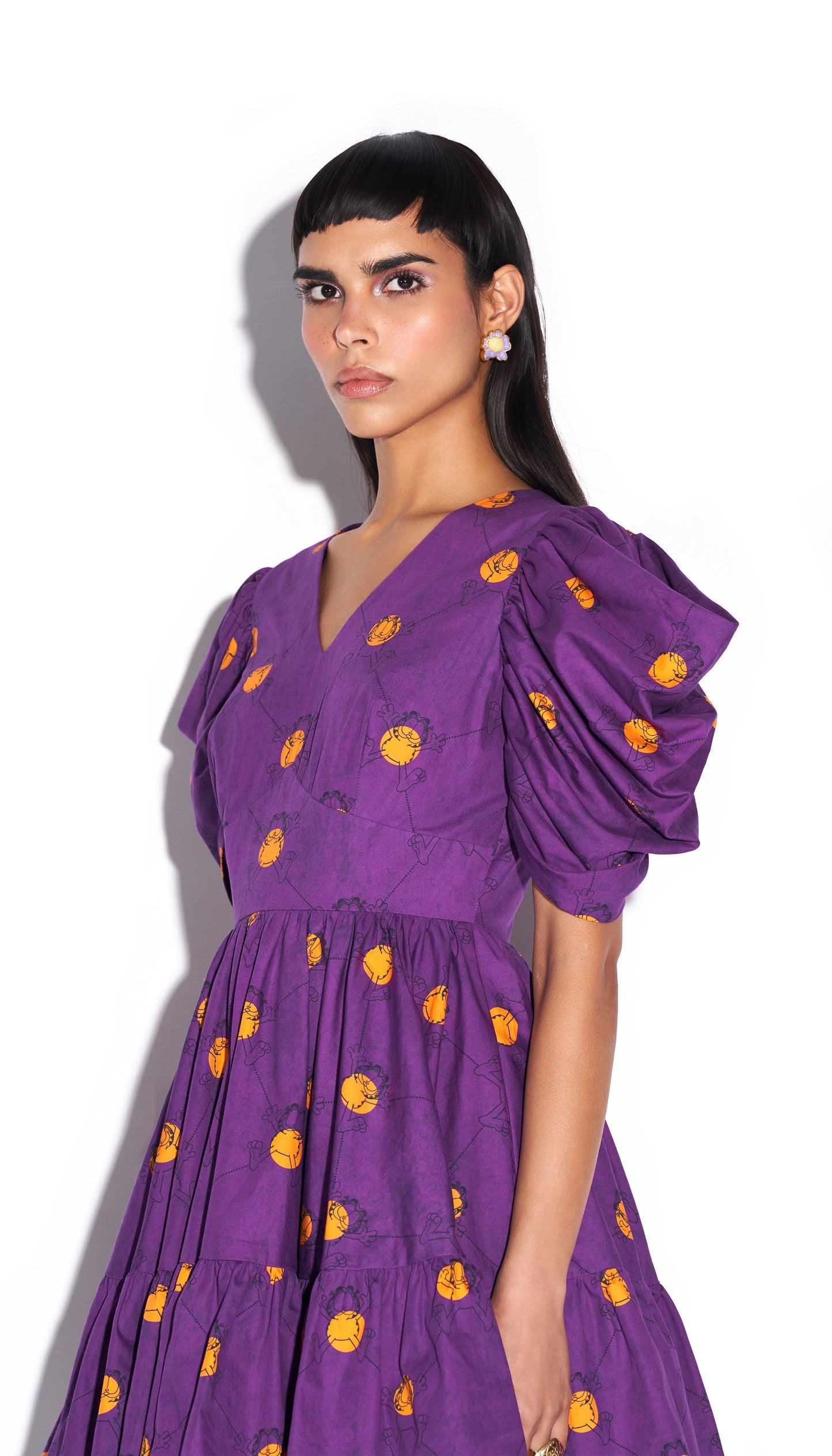My happy face - Signature Papa Don't Preach dress in Purple Pol-Ca-T print
