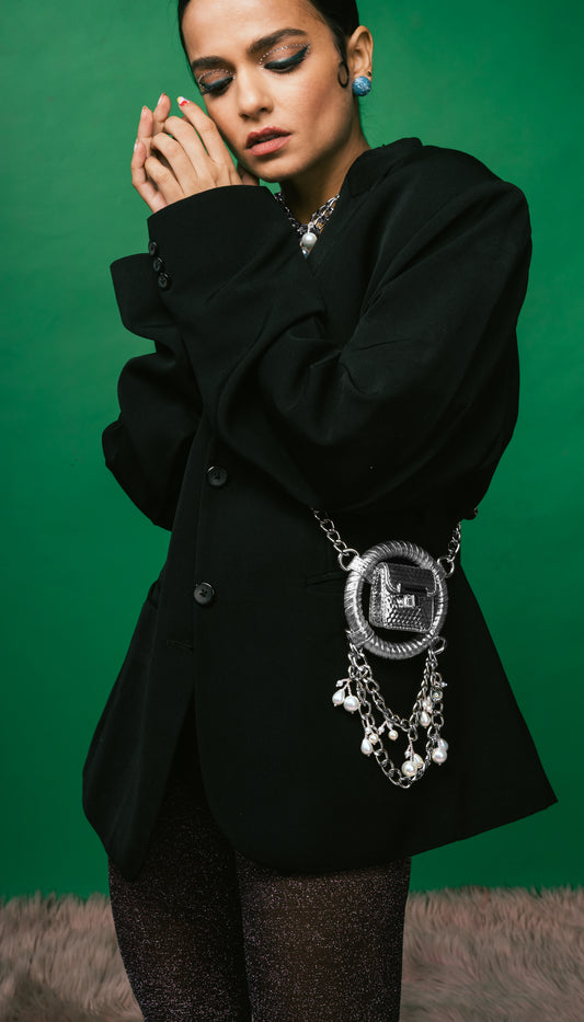 Silver Mini Spidey Chain-link Crossbody