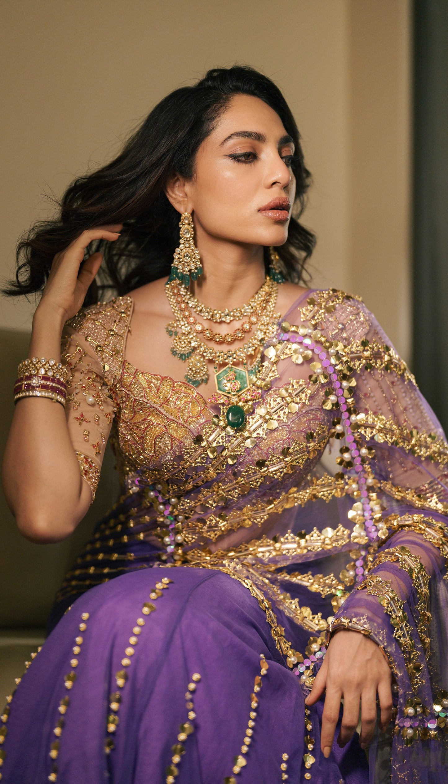 Sobhita in Blue & Gold Saree Set