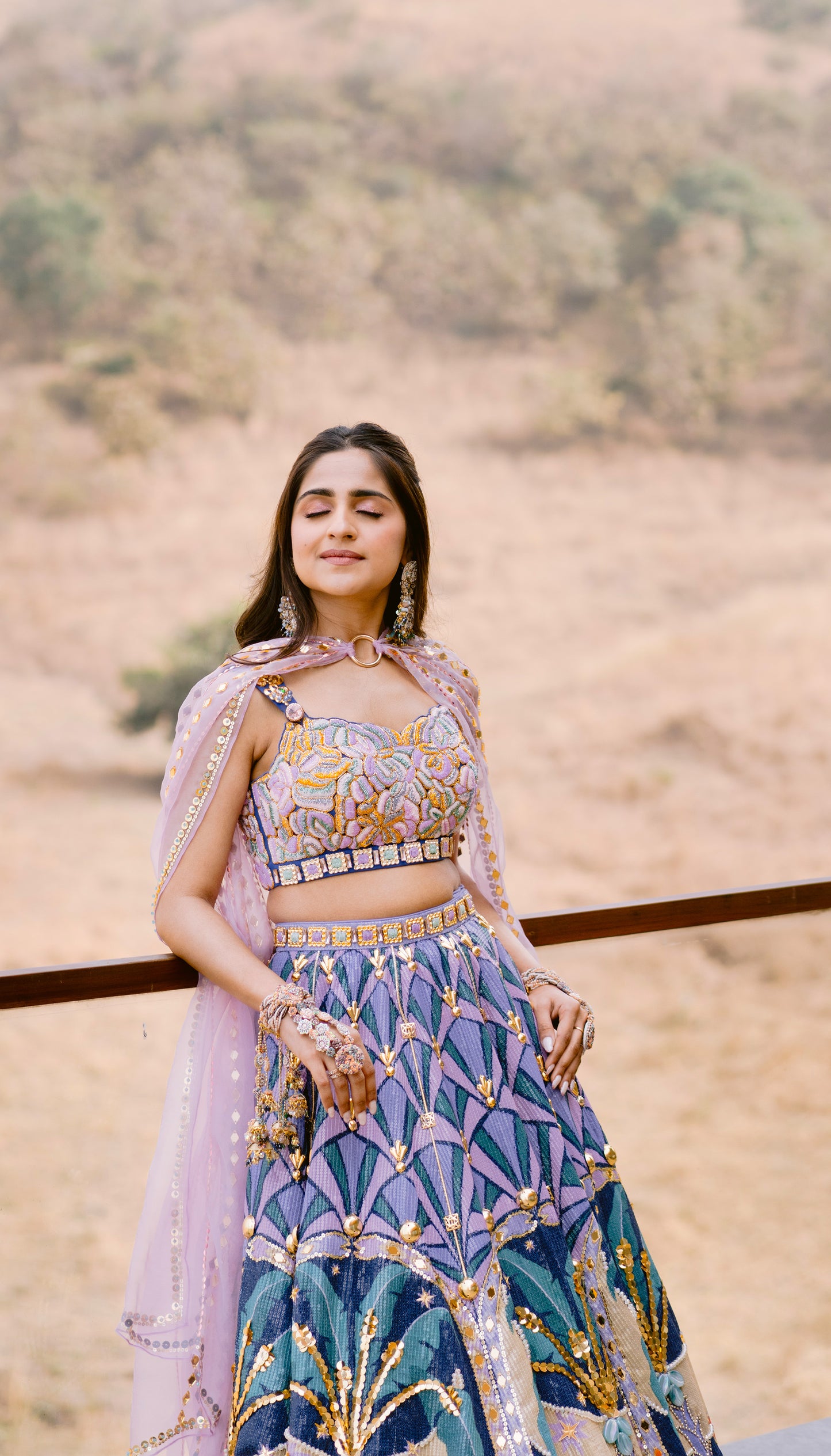 VISHWA IN LYONS- TROPICAL BLUE PRINTED AND EMBELLISHED FULL LEHENGA