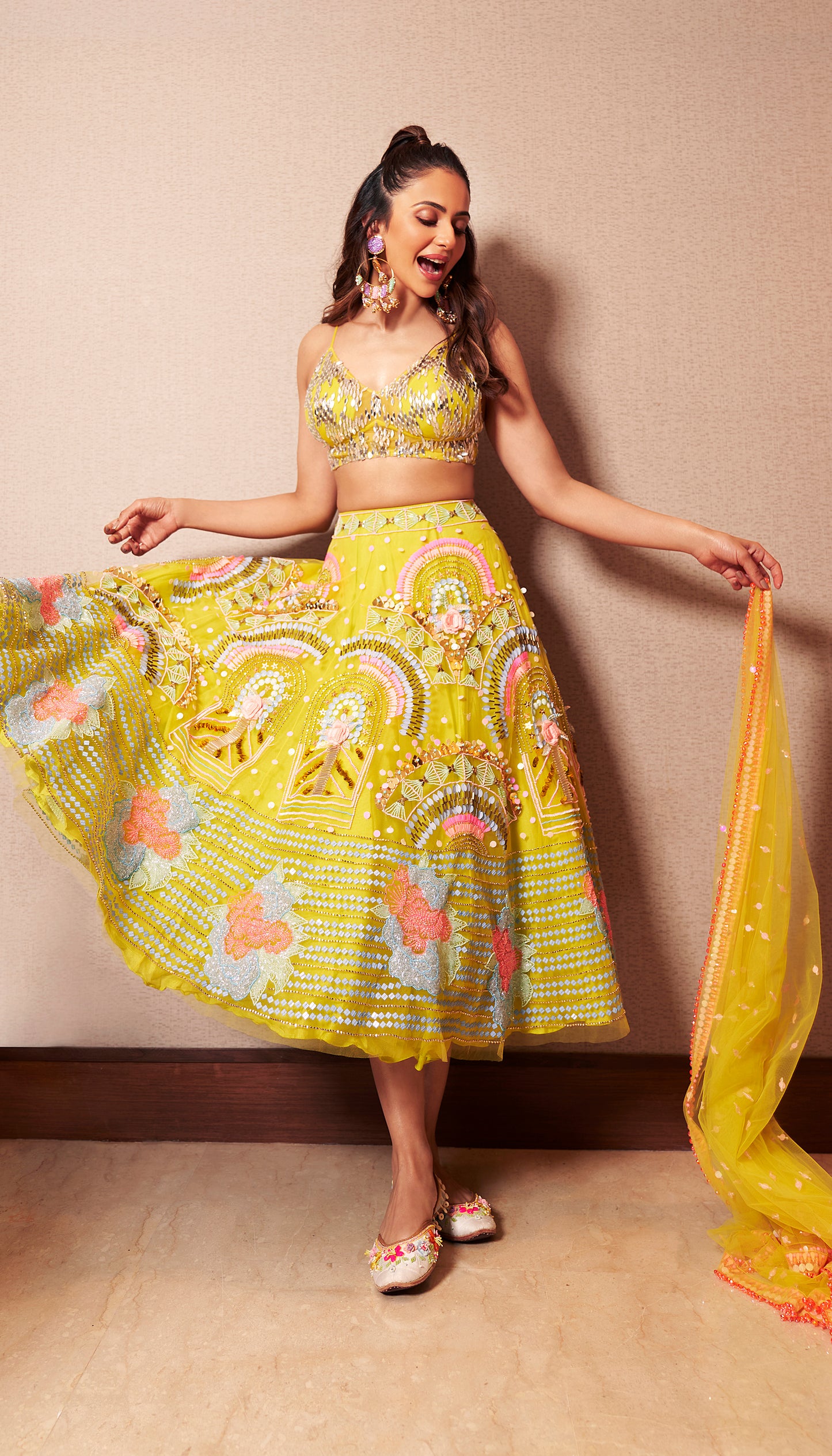 Rakul Preet in LIME EMBELLISHED HALF LEHENGA SET