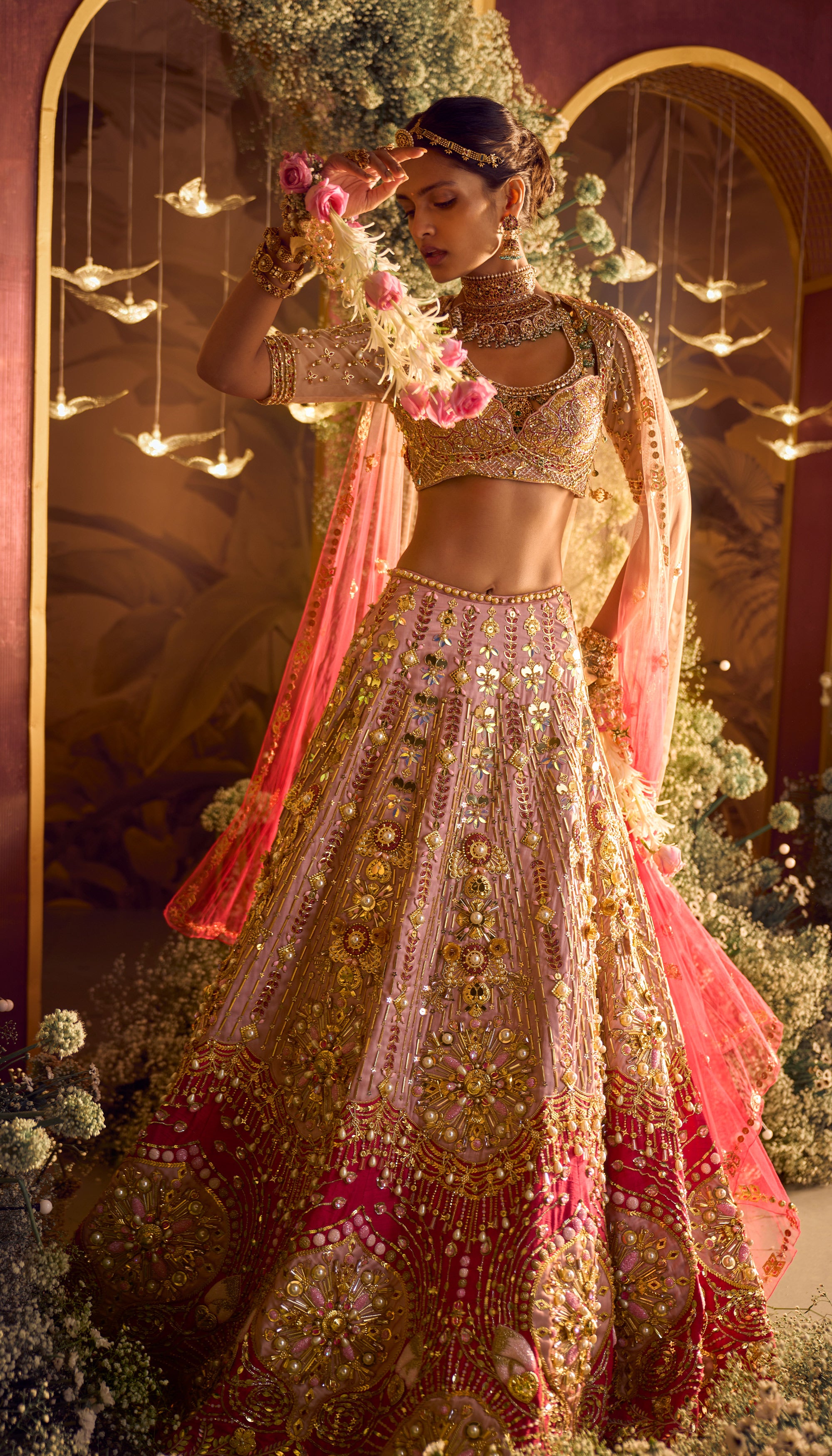 Buy ROSETTA PEACH AND RED LEHENGA SET Online Papa Don't Preach