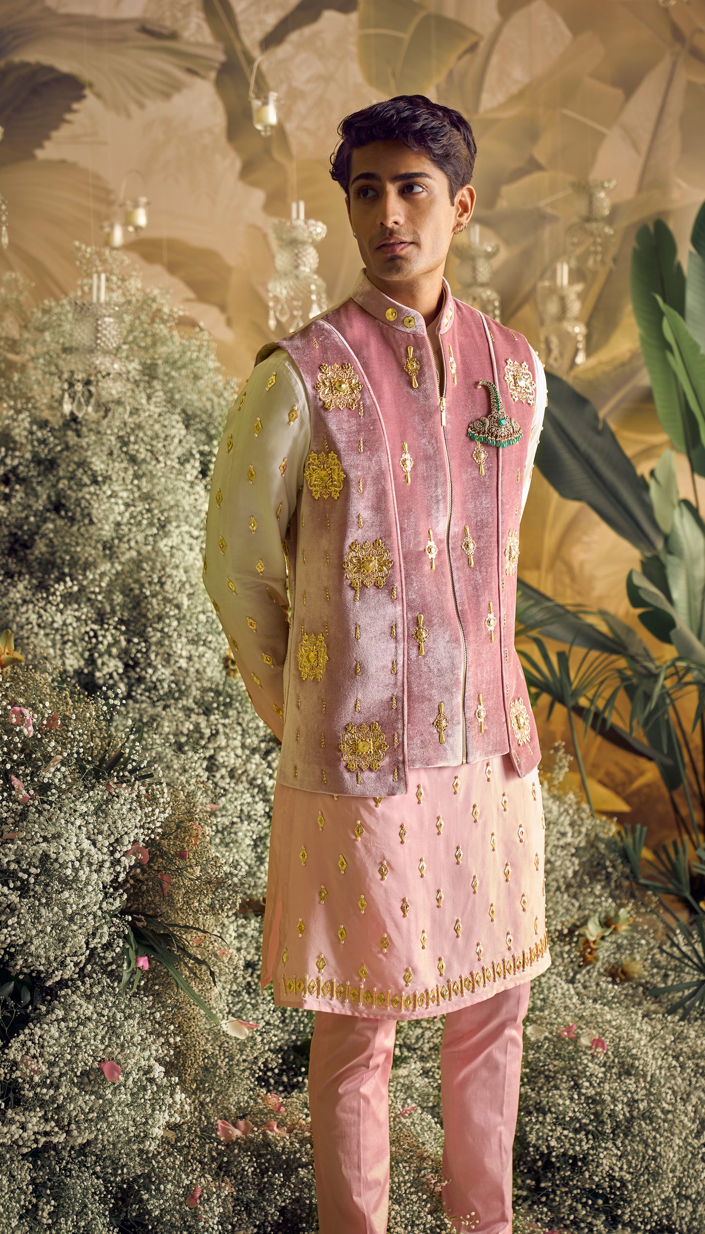 Hugo - IVORY AND ROSE PINK VEST JACKET SET