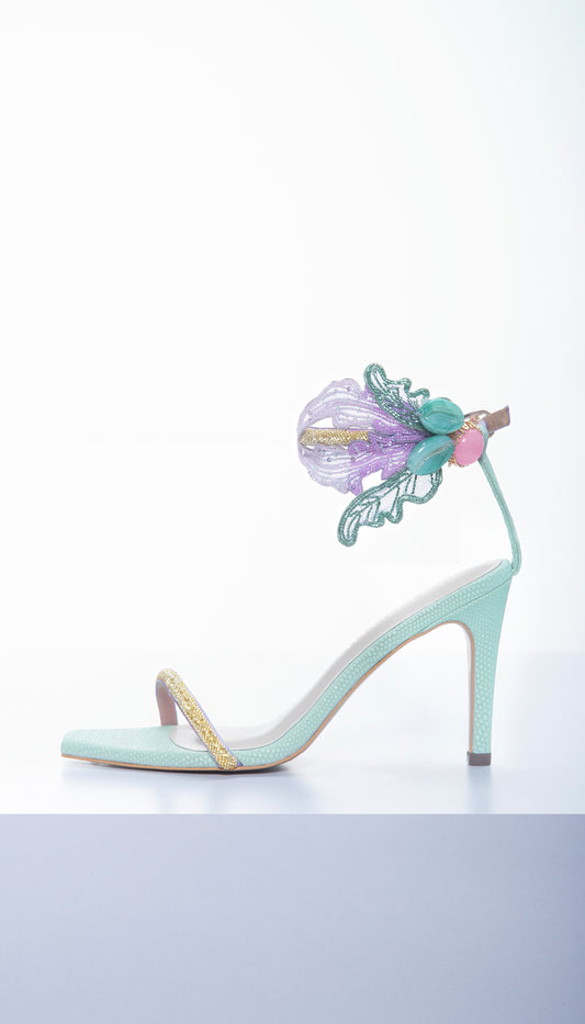 Zazu - Gold Embellished Open Toe Stilettos