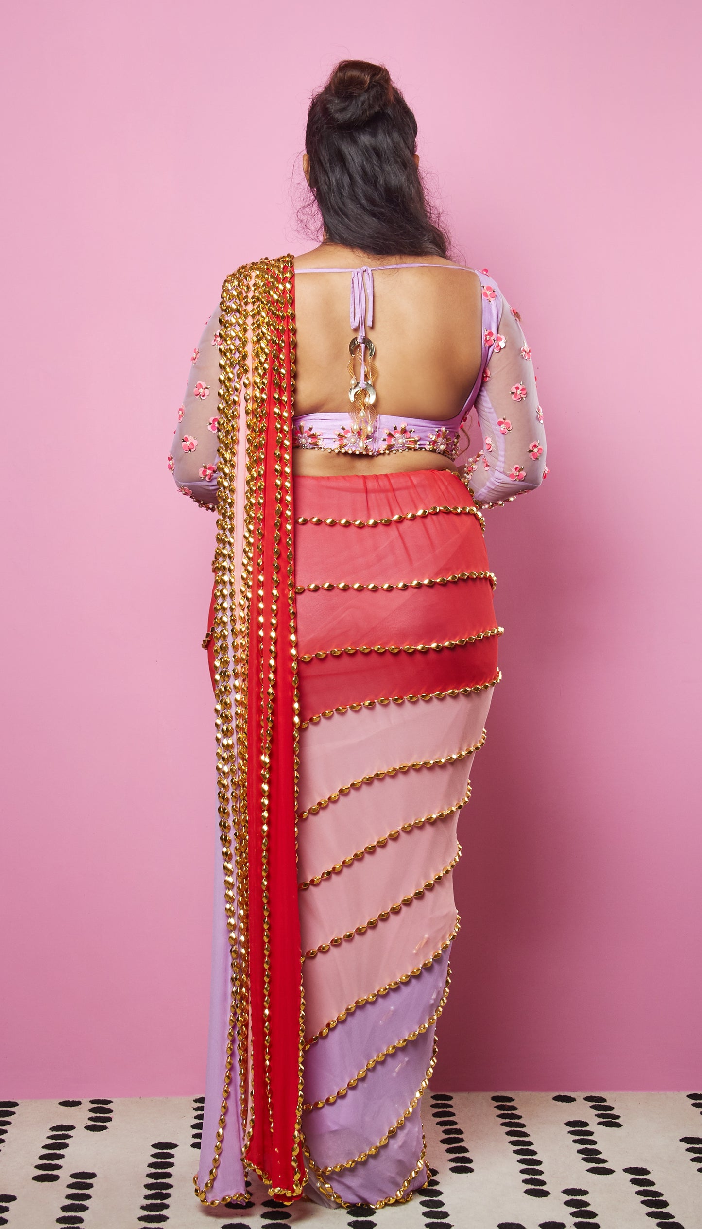 WHEN HE'S AROUND - MULTI-COLORED EMBELLISHED PRE-STICHED SAREE SET