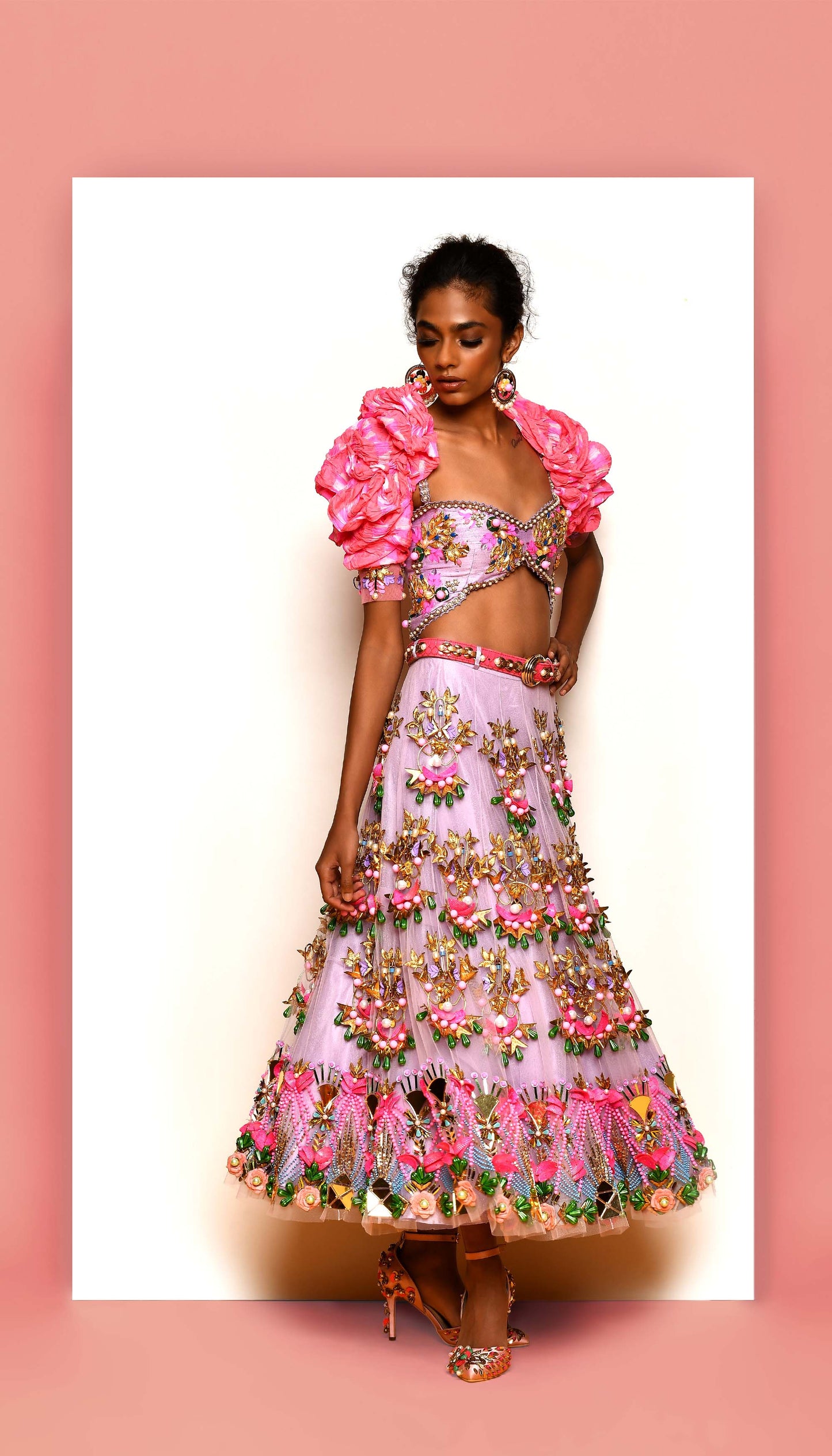 Lilac and Pink Half Lehenga Set-Papa Don't Preach