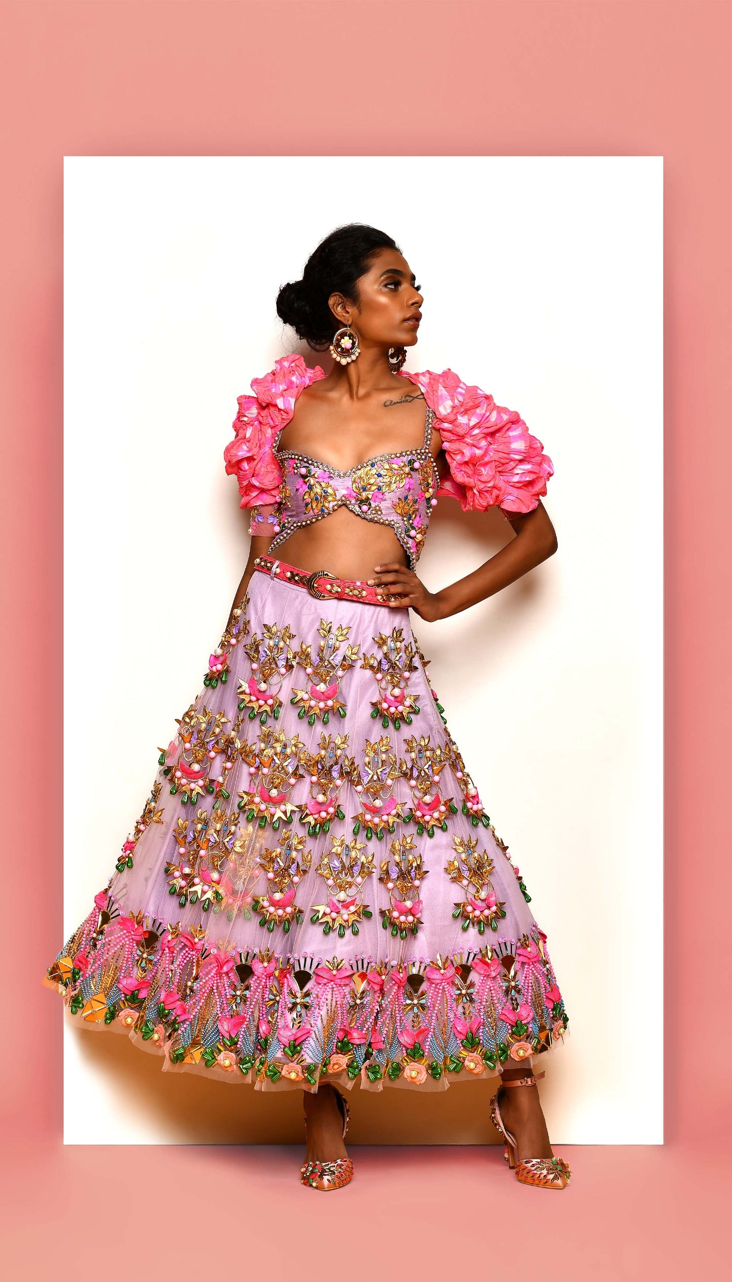 Lilac and Pink Half Lehenga Set-Papa Don't Preach
