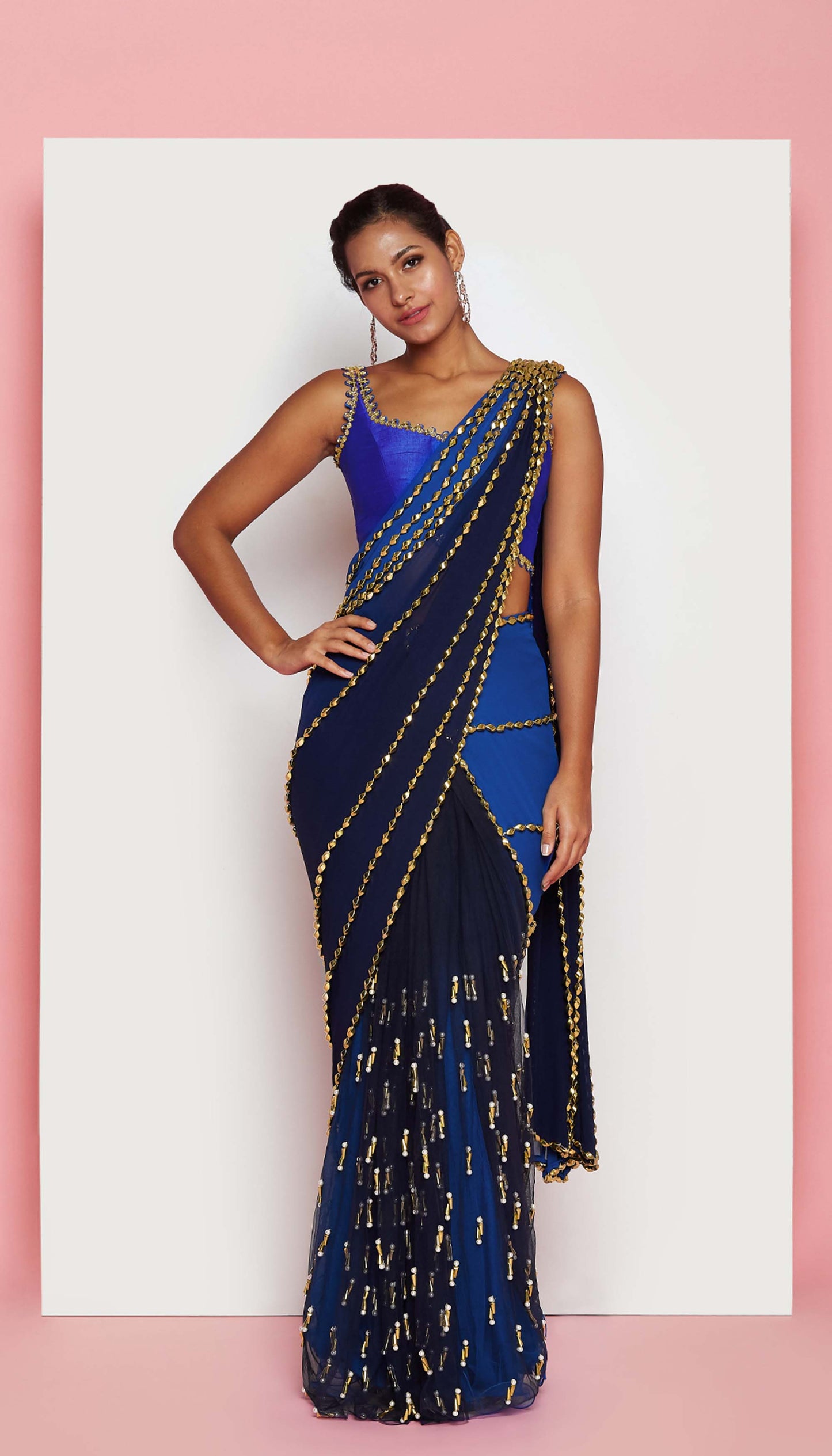 ROCK N ROLLA - ELECTRIC BLUE EMBELLISHED PRE-STICHED SAREE SET