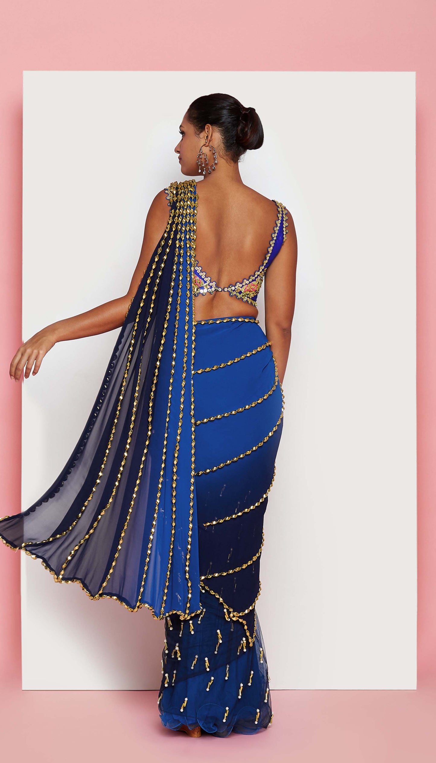 ROCK N ROLLA - ELECTRIC BLUE EMBELLISHED PRE-STICHED SAREE SET
