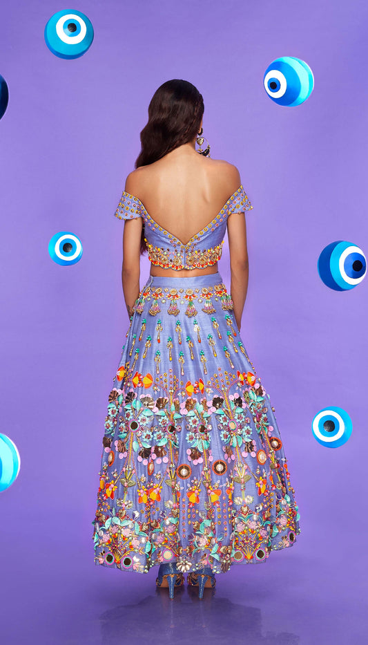 DRAMA-TICK - LILAC EMBELLISHED HALF LEHENGA SET