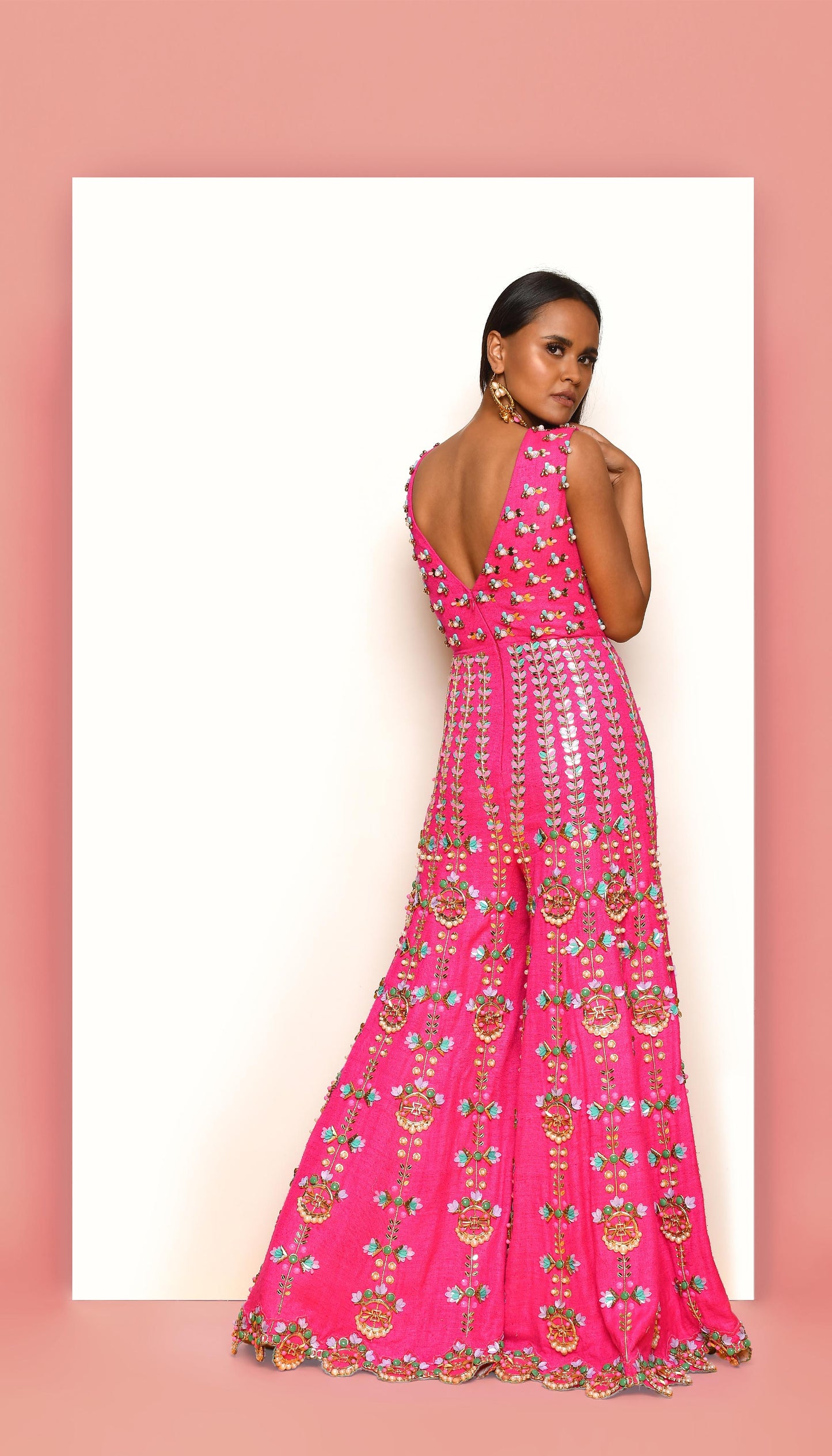 FIERCELY FRENZY - HOT PINK EMBELLISHED JUMPSUIT