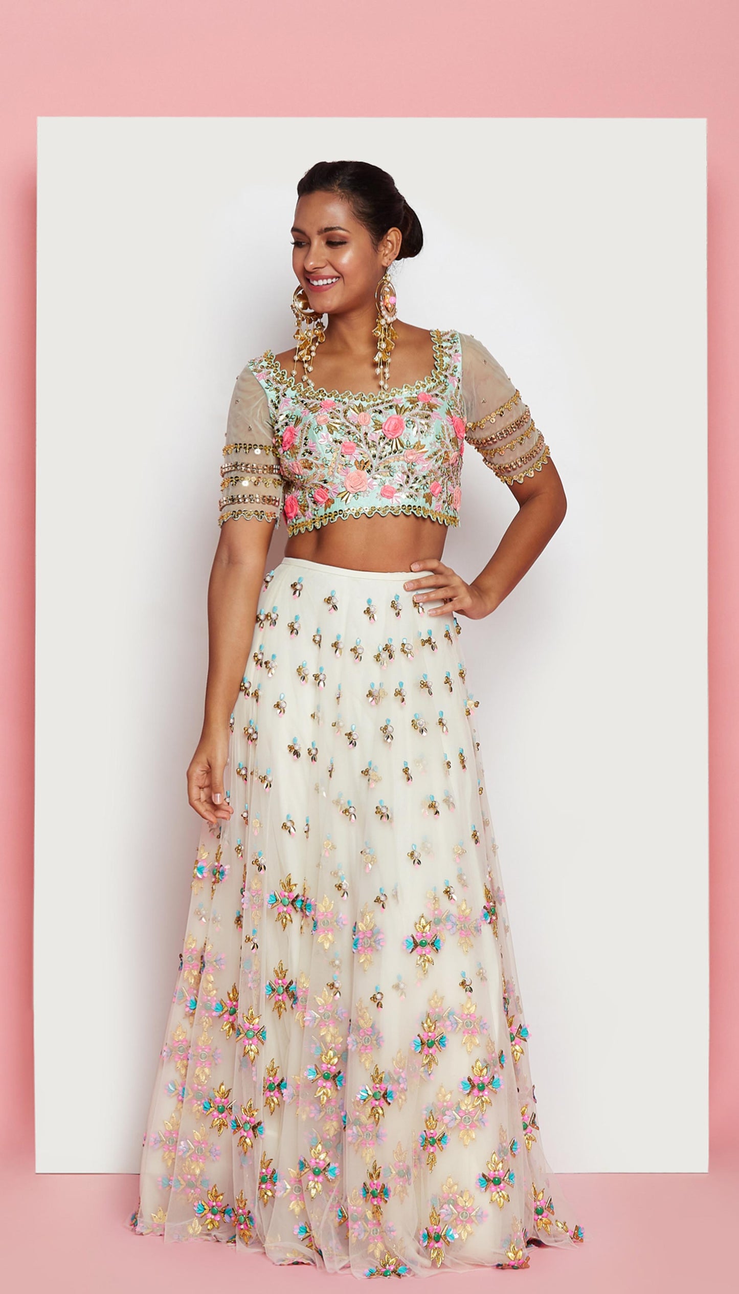 Favourite Jade - IVORY AND MINT GREEN EMBELLISHED FULL LEHENGA SET