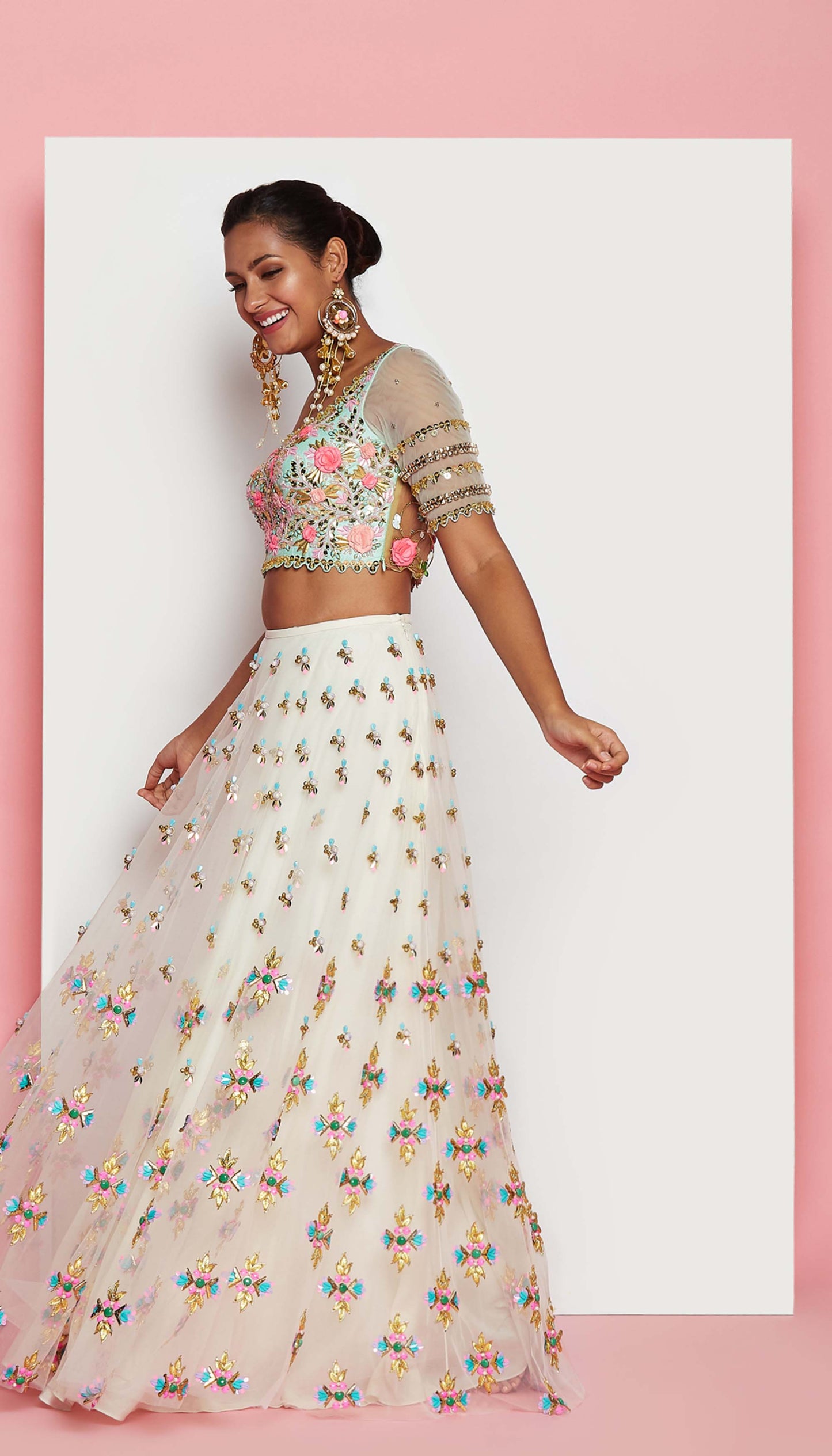 Favourite Jade - IVORY AND MINT GREEN EMBELLISHED FULL LEHENGA SET