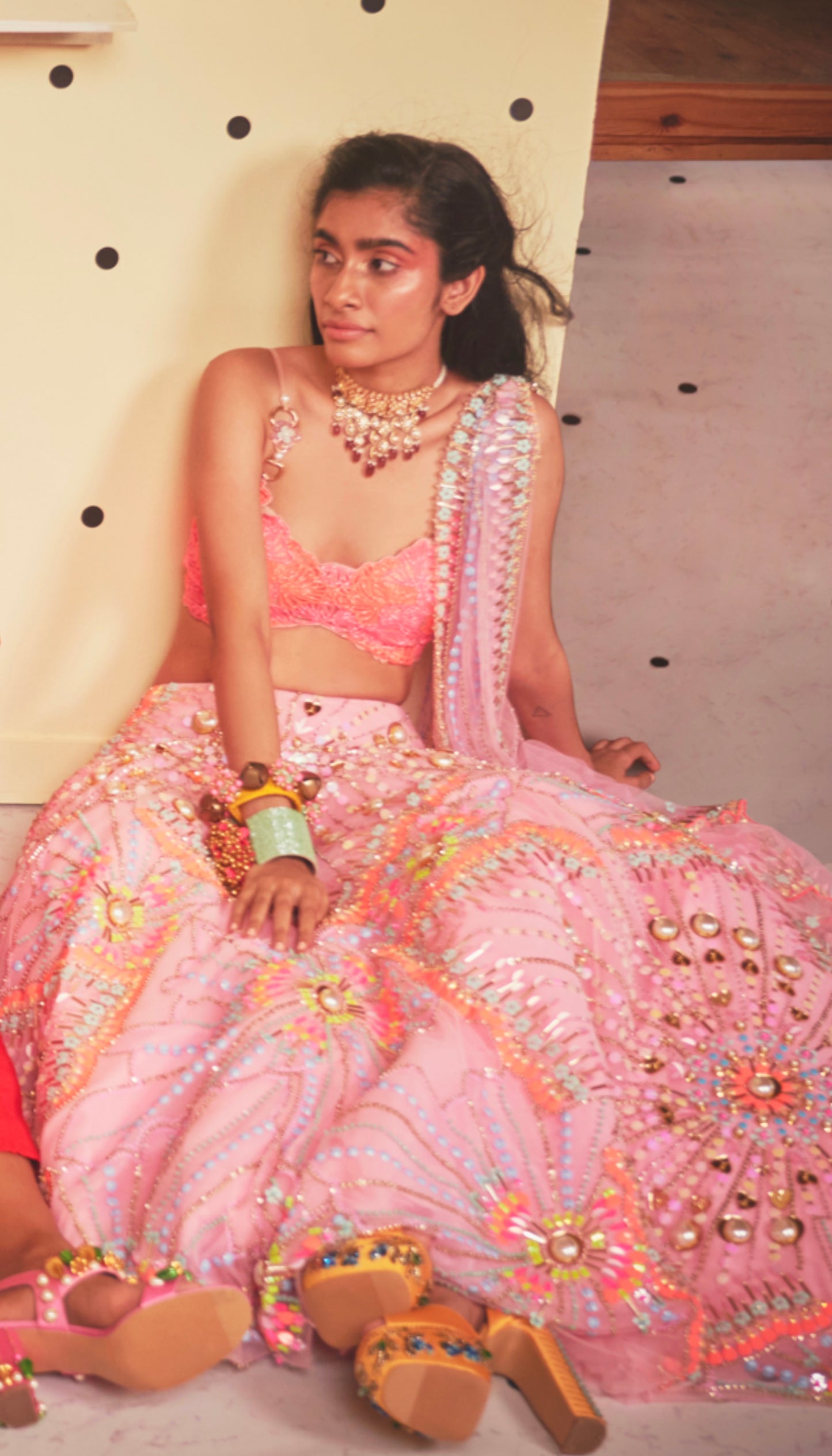 Radhika Seth -PINK EMBELLISHED LEHENGA SET