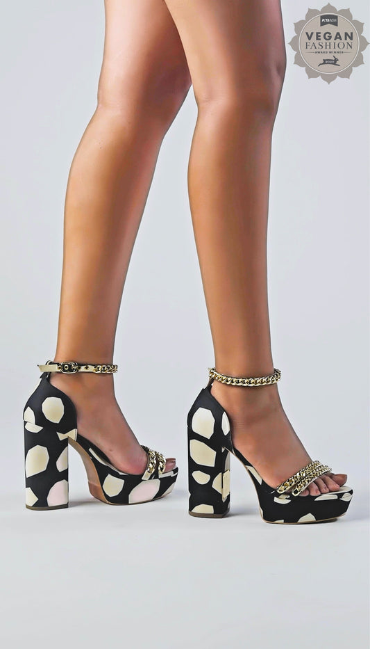 Minzyy - Black and White handcrafted Block heels