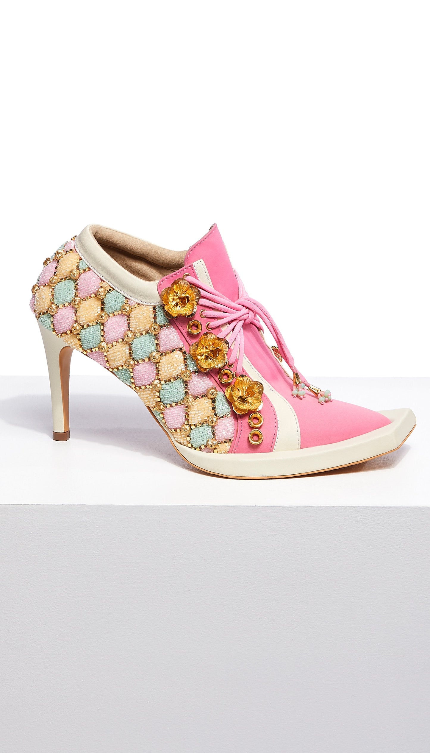 Sneak Toes- Pink Embroidered Sneaker Stilleto