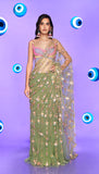 Fiery Mermaid - moss green pre-stitched saree set