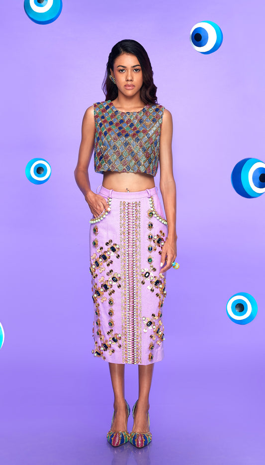 MINDY - EMBELLISHED SKIRT AND CROP TOP SET