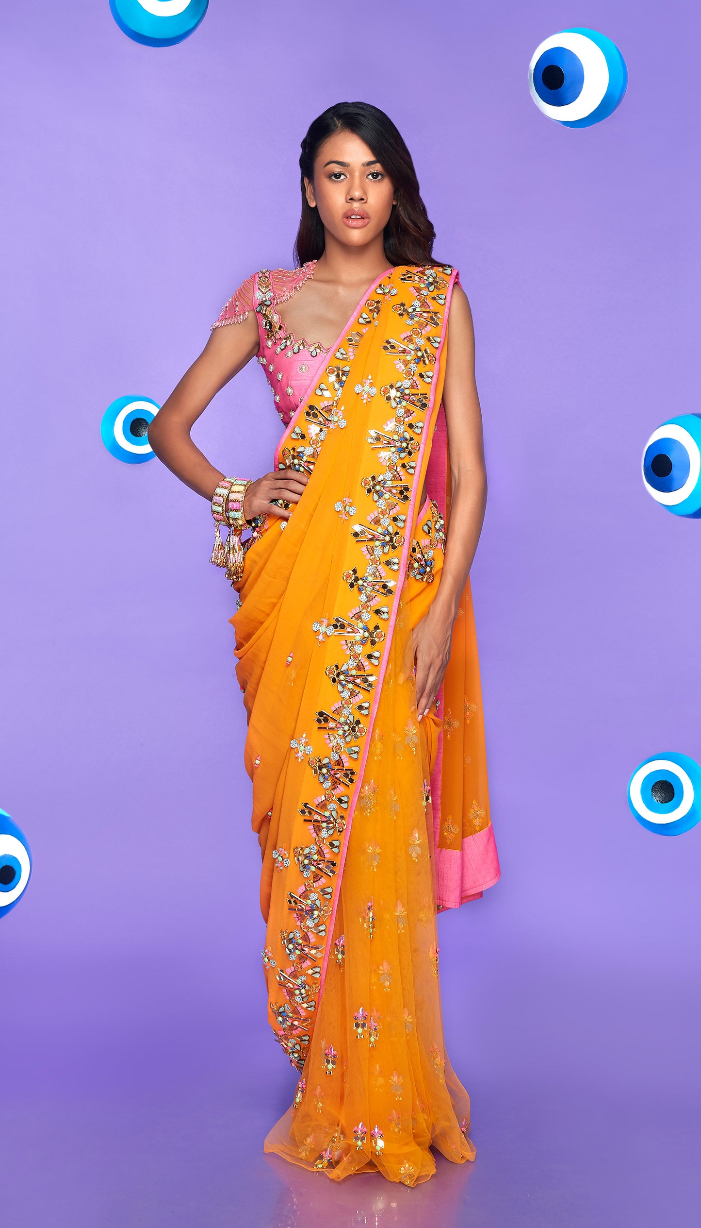 Ofcourse NOT - yellow pre-stitched Saree Set