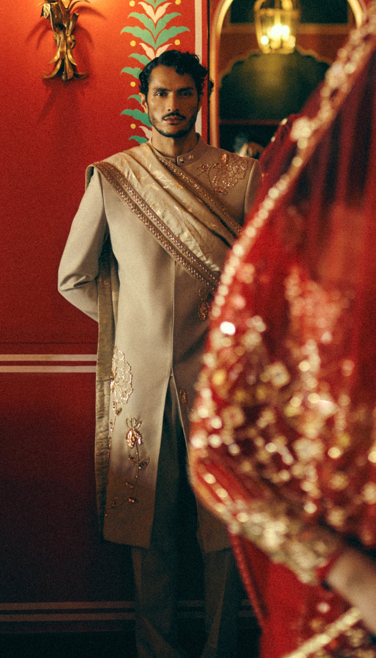 Regal Beige Embellished Long Jacket