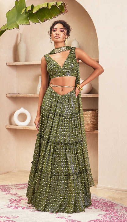 Athlea - Black Lehenga with Blouse & Dupatta