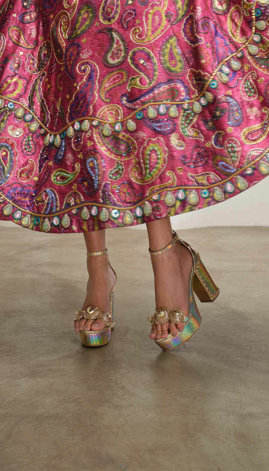 Le Macaron : 2.0 Champagne - Gold Block Heels