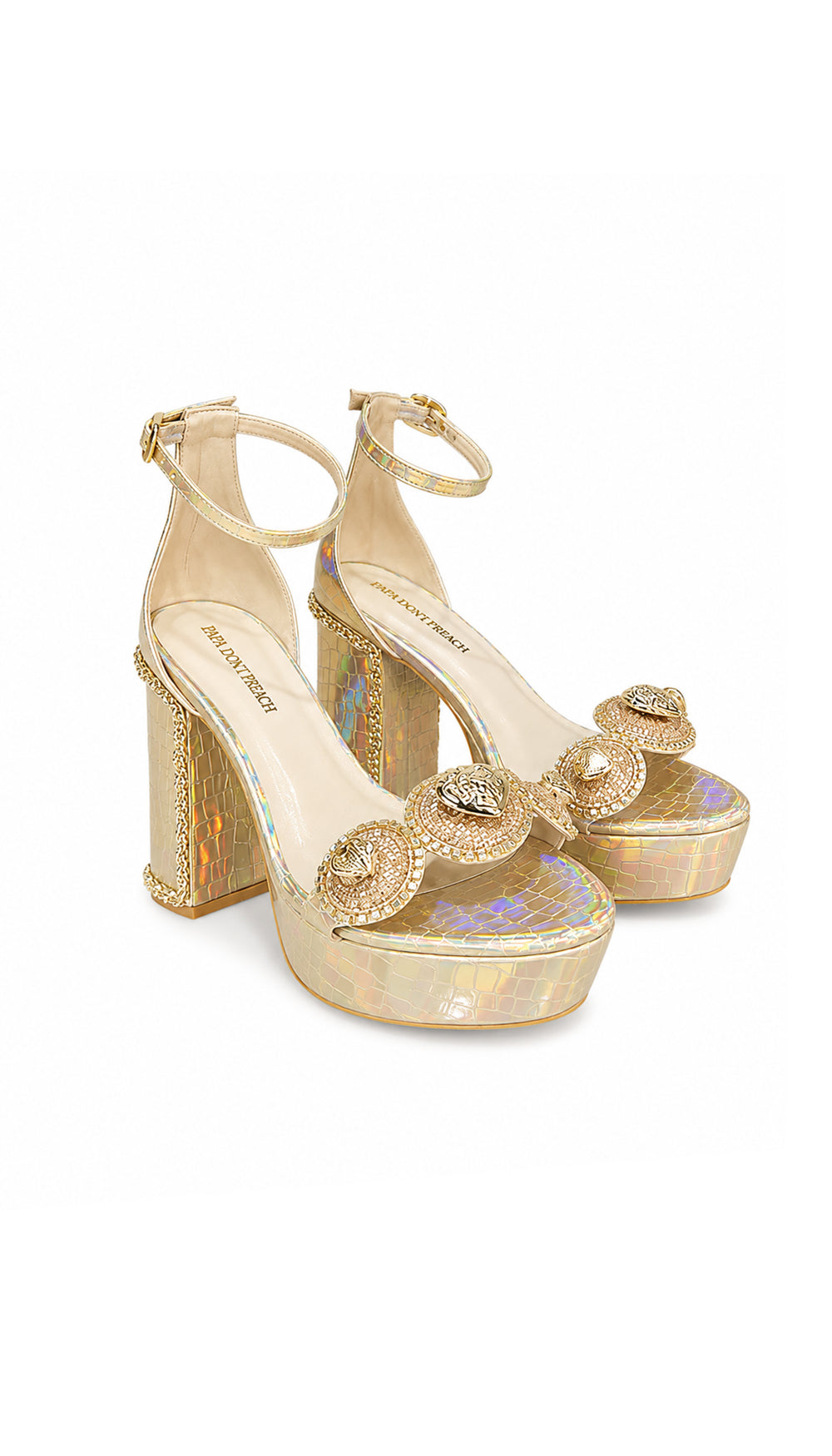 Le Macaron : 2.0 Champagne - Gold Block Heels