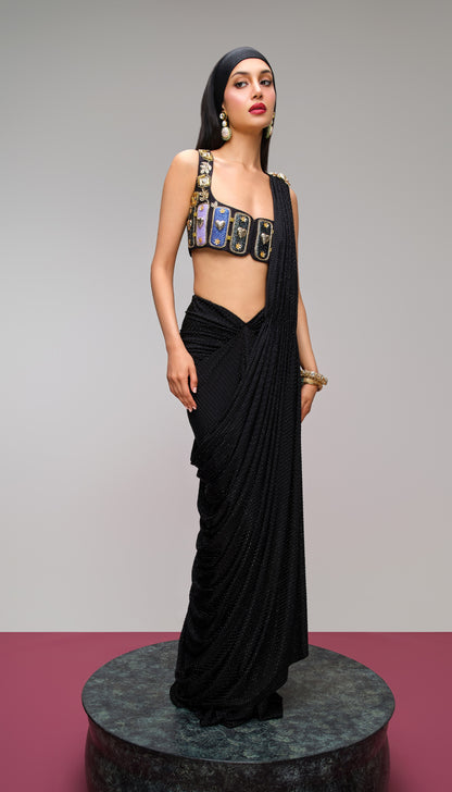 The Midnight Candy Drape Saree Set