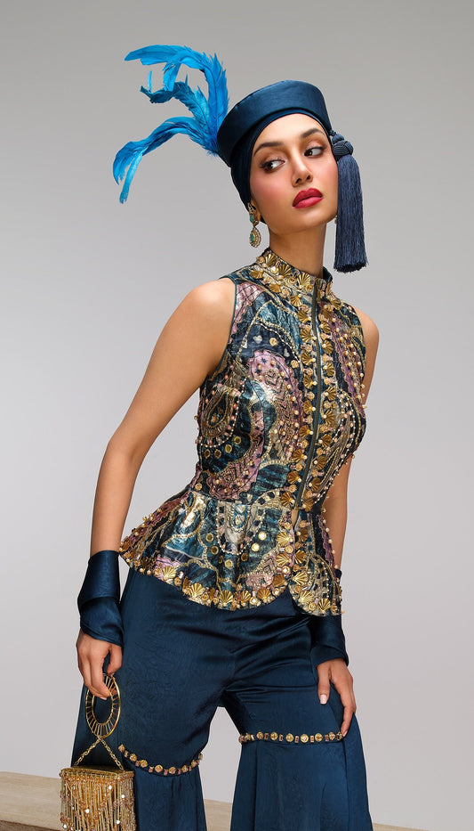 Petrol blue pop paisley - Peplum