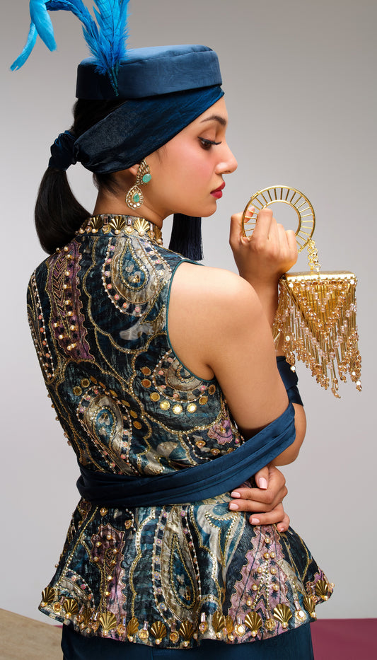 Petrol blue pop paisley - Peplum