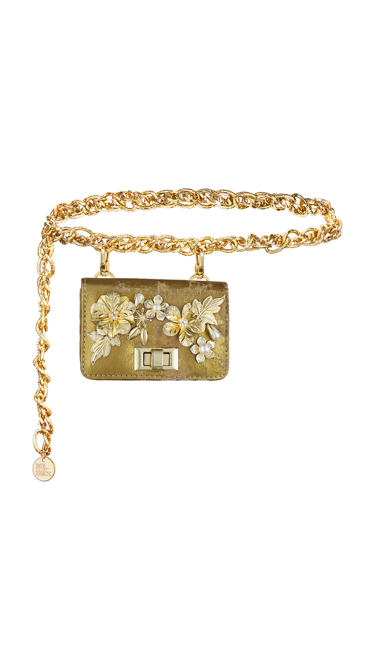 24K Gold: Antique Gold Chainlink Belt Bag