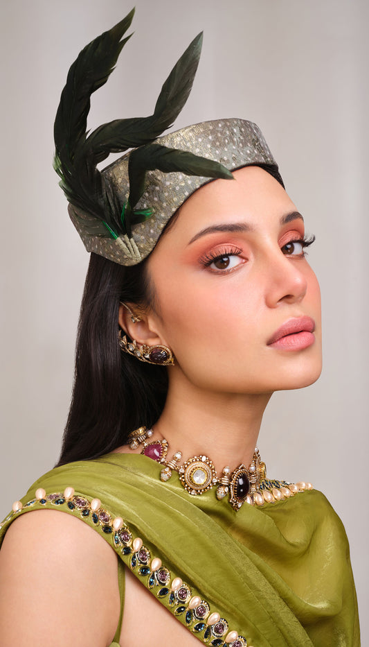 Olive Green Feather Hat