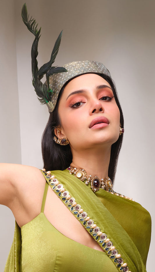 Olive Green Feather Hat